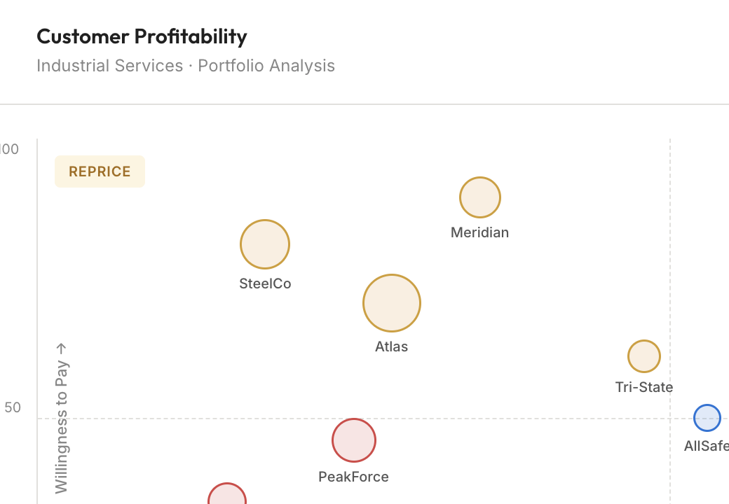 Scatter plot of customers by profitability and willingness to pay